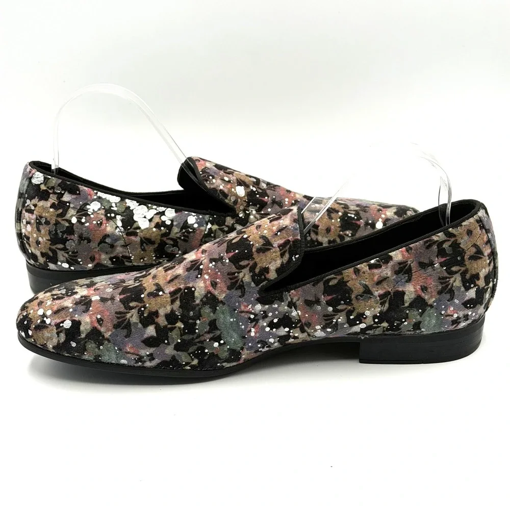 Aldo Velvet Floral Glitter Loafers Mens 11 Multicolor Statement Dress Shoes Gala